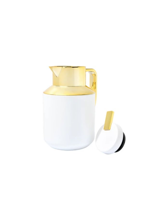 ريجال إبريق ريجال الحراري المفرغ من الهواء، أبيض وذهبي، سعة 1 لتر، قارورة حرارية معزولة للمشروبات الساخنة والباردة، تصميم أنيق، يحفظ الحرارة لمدة 24 ساعة ❄️ 12 ساعة 🌡 - Image 2